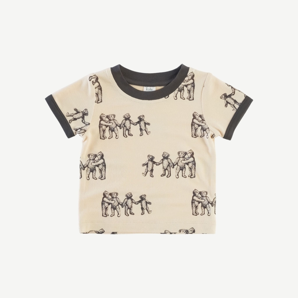 NWT 4T Kate Quinn Short Sleeve Ringer Tee Brown Teddy Bear Family Modal T-shirt